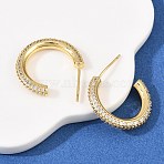 C-Shaped Brass Clear Cubic Zirconia Stud Earrings, Cadmium Free & Lead Free, Long-Lasting Plated, Rack Plating, Real 18K Gold Plated, 20x3mm(EJEW-A156-11B-G)