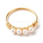 Round Shell Pearl Beads Finger Rings, with Eco-Friendly Copper Wire, Golden, US Size 8 1/4(18.3mm)(RJEW-TA00001)