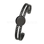 304 Stainless Steel Blank Cuff Bangle Bases with Flat Round Tray, Ion Plating(IP), Black, Tray: 16mm, Inner Diameter: 2.60 x1.99 inch(6.6x5.05cm)(SA-CBA82C8-05A-EB)