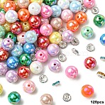DIY Beads Findings Kits, Including Round Opaque Acrylic Beads, Flat Round Iron Rhinestone Spacer Beads, Mixed Color, 16x15mm, Hole: 2.8mm(DIY-YW0017-84)