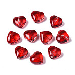 Transparent Spray Painted Glass Beads, Heart, Red, 7.5x8x4.5mm, Hole: 0.9mm(GGLA-S054-012A-02)