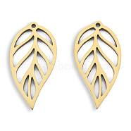 Ion Plating(IP) 201 Stainless Steel Pendants, Hollow, Leaf, Real 18K Gold Plated, 30.5x15.5x1.5mm, Hole: 1.4mm(STAS-N098-113LG)