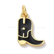 Rack Plated Brass Enamel Charms, with Jump Ring, Long-Lasting Plated, Lead Free & Cadmium Free, Real 18K Gold Plated, Cowboy Boot Charm, Black, 14x11x1.5mm, Hole: 3.4mm(X-KK-Z039-01C)