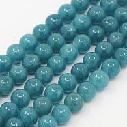 Natural White Jade Beads Strands, Imitation Aquamarine Color, Dyed, Round, Dark Cyan, 10mm, Hole: 1mm, about 40pcs/strand, 15.3 inch(X-G-G051-R1-10mm)