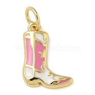 Rack Plating Brass Enamel Charmss, with Jump Ring, Long-Lasting Plated, Lead Free & Cadmium Free, Real 18K Gold Plated, High-heeled Shoes Charm, Pink, 13.5x10x1.5mm, Hole: 3mm(KK-K392-16C-02)