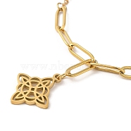 304 Stainless Steel Pendant Necklaces with Paperclip Chains, Hollow Witch Knot, Golden, 16.54 inch(42cm)(NJEW-P283-01G)