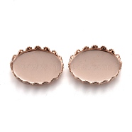201 Stainless Steel Cabochon Settings, Lace Edge Bezel Cups, Oval, Rose Gold, Tray: 18x13mm, 19x14x4mm(STAS-P249-10B-RG)