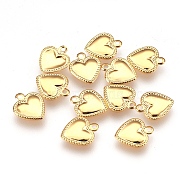 304 Stainless Steel Pendants, Heart, Real 18k Gold Plated, 10x8x0.5mm, Hole: 1mm(STAS-G176-36G)