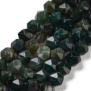 Natural Moss Agate Beads Strands, Star Cut Round Beads, Faceted, 8x7~8x7~8mm, Hole: 1.2mm, about 44pcs/strand, 14.37''(36.5cm)(G-NH0010-A01-01)