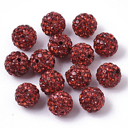 Handmade Polymer Clay Rhinestone Beads, Half Drilled Beads, Round, Light Siam, PP11(1.7~1.8mm), 6 Rows Rhinestone, 8mm, Half Hole: 1mm(RB-T017-03-18)