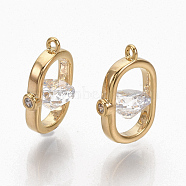 Brass Clear Cubic Zirconia Charms, Nickel Free, Oval, Real 18K Gold Plated, 13x8.5x6mm, Hole: 0.9mm(ZIRC-Q021-033G-NF)