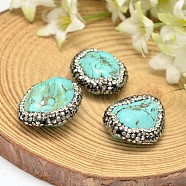 Nuggets Dyed Natural Magnesite Beads, with Polymer Clay Rhinestones, Turquoise,  20~24x14~22x8~14mm, Hole: 0.8mm(G-L277-13)