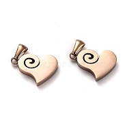 Ion Plating(IP) 304 Stainless Steel Pendants, Manual Polishing, Heart, Rose Gold, 20x14x3.5mm, Hole: 6x2.5mm(X-STAS-Z006-18RG)