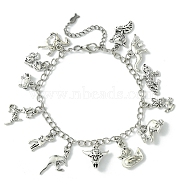 Tibetan Style Alloy Animal Charm Bracelets, Iron Twisted Chain Bracelets for Women, Antique Silver & Platinum, 8-5/8 inch(22cm)(BJEW-FS00012)