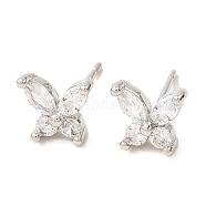 Butterfly Platinum Brass Stud Earrings, with Clear Cubic Zirconia, Long-Lasting Plated, Lead Free & Cadmium Free, Clear, 7.5x8.5mm(EJEW-L270-07P-05)