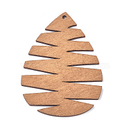 Wooden Big Pendants, Leaf, BurlyWood, 61.5x44.5x2.5mm, Hole: 2.5mm(X-WOOD-WH0100-59E)