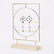 Rotating Iron 3-Tier Earring Display Stand, for Hanging Dangle Earring, with Wooden Pedestal, Golden, 25.2x34.2x7.3cm(EDIS-E025-01)