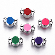 UV Plating Acrylic Beads, with Enamel, Candy, Platinum, Mixed Color, 10x15x7.5mm, Hole: 4mm(OACR-R077-05-P)