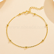 Fashionable 925 Sterling Silver Round Bead Cable Chain Bracelets for Women, Golden, 6-3/4 inch(17cm)(PE0629)