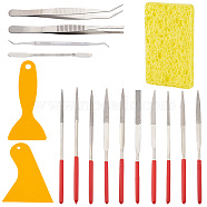 Elite Mosaic Tile Setting Tools Kits, including Alloy Diamond Needle Files, Wood Pulp Cotton Sponge, Plastic Scraper, Nail Dirt Spoon, Tweezers, Mixed Color(TOOL-PH0001-75)