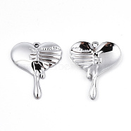 201 Stainless Steel Pendants, Melting Heart, Stainless Steel Color, 30x24.5x3mm, Hole: 1.6mm(STAS-N098-065P)