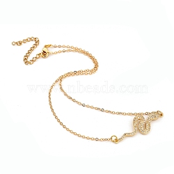 Brass Micro Pave Clear Cubic Zirconia Pendant Necklaces, with Lobster Claw Clasps and Cardboard Boxes, Snake, Golden, 13.98 inch(35.5cm)(X-NJEW-JN02980)