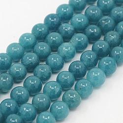 Natural White Jade Beads Strands, Imitation Aquamarine Color, Dyed, Round, Dark Cyan, 10mm, Hole: 1mm, about 40pcs/strand, 15.3 inch(X-G-G051-R1-10mm)