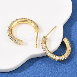 C-Shaped Brass Clear Cubic Zirconia Stud Earrings, Cadmium Free & Lead Free, Long-Lasting Plated, Rack Plating, Real 18K Gold Plated, 20x3mm(EJEW-A156-11B-G)