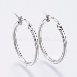 Tarnish Resistant 304 Stainless Steel Hoop Earrings, Hypoallergenic Earrings, Ring Shape, Stainless Steel Color, 12 Gauge, 24~26x2mm, Pin: 0.7~1.3x0.68mm(EJEW-F105-10P)