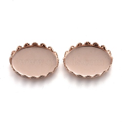 201 Stainless Steel Cabochon Settings, Lace Edge Bezel Cups, Oval, Rose Gold, Tray: 18x13mm, 19x14x4mm(STAS-P249-10B-RG)