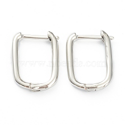 Brass Huggie Hoop Earrings, Long-Lasting Plated, Rectangle, Platinum, 16x12x2mm, Pin: 0.8mm(EJEW-P189-01P)