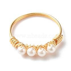 Round Shell Pearl Beads Finger Rings, with Eco-Friendly Copper Wire, Golden, US Size 8 1/4(18.3mm)(RJEW-TA00001)