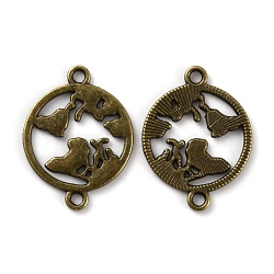 Alloy Connector Charms, Flat Round with Global Map, Antique Bronze, 19x25.5x1.5mm, Hole: 2mm(FIND-WH0108-38AB)