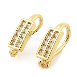 Brass with Cubic Zirconia Earring Hooks, Ear Wire, Rectangle, Real 18K Gold Plated, 18 Gauge, 16.5x4.5x7.5mm, Hole: 1mm, Pin: 1mm(KK-Q782-04G)