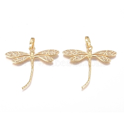 Brass Micro Pave Cubic Zirconia Pendants, Long-Lasting Plated, Dragonfly, Clear, Golden, 39x45x2mm, Hole: 8.5x6mm(ZIRC-G168-11G)
