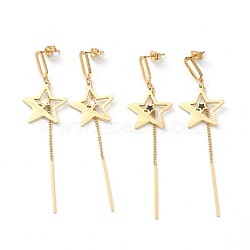 Ion Plating(IP) 304 Stainless Steel Stud Earrings, with White Shell and Acrylic, Star with Lucky Star, Golden, Mixed Color, 78.5mm, Pin: 0.8mm(EJEW-P191-03G)