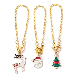 Christmas Alloy Enamel Cup Charms, with Iron Cable Chains, Elk & Santa & Christmas Tree, Golden, 80~85mm, 3pcs/set(HJEW-JM02301)