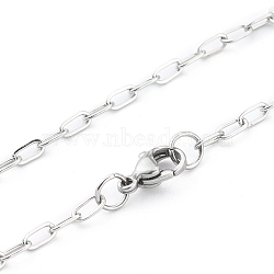 304 Stainless Steel Paperclip Chain, Drawn Elongated Cable Chain Necklaces, with Lobster Claw Clasps, Stainless Steel Color, 16 inch(40.5cm)(NJEW-H205-02P)