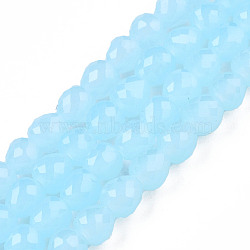 Imitation Jade Glass Beads Strands, Faceted, Teardrop, Sky Blue, 4.5~5x4x4mm, Hole: 1mm, about 97~101pcs/strand, 16.54~18.5 inch(42~47cm)(GLAA-N045-002-B02)