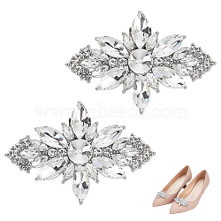 1Pc Flower Alloy with Glass Detachable Shoe Buckel Clips, Clear, 42x61x12mm(AJEW-AN0007-18)