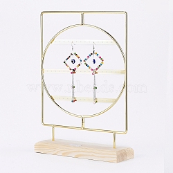 Rotating Iron 3-Tier Earring Display Stand, for Hanging Dangle Earring, with Wooden Pedestal, Golden, 25.2x34.2x7.3cm(EDIS-E025-01)