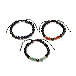 Natural Mixed Stone Braided Bead Bracelets Set for Girl Women, Inner Diameter: 2-1/8~3-5/8 inch(5.5~9.1cm), 3pcs/set(BJEW-JB06741)