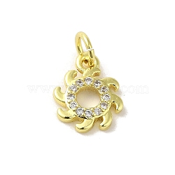 Brass Micro Pave Cubic Zirconia Charms, Real 18K Gold Plated, Sun Charms, Clear, 11.5x9x1.5mm, Hole: 3mm(KK-M283-23F-01)