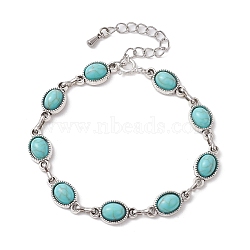 Alloy Resin Oval Link Chain Bracelets for Women, Platinum, 7-1/4 inch(18.5cm)(BJEW-JB10131)