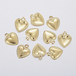 304 Stainless Steel Charms, Puffed Heart, Real 18k Gold Plated, 10x8x0.8mm, Hole: 1mm(A-STAS-F160-31G)