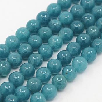 Natural White Jade Beads Strands, Imitation Aquamarine Color, Dyed, Round, Dark Cyan, 10mm, Hole: 1mm, about 40pcs/strand, 15.3 inch