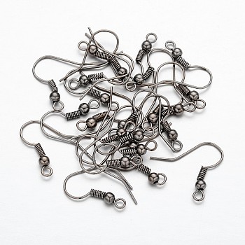 50Pcs Iron Earring Hooks, Ear Wire, with Horizontal Loop, Cadmium Free & Nickel Free & Lead Free, Gunmetal, 18x0.8mm, Hole: 2mm, 22 Gauge, Pin: 0.6mm
