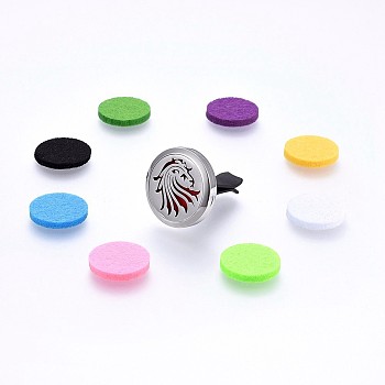 316 Surgical Stainless Steel Car Diffuser Locket Clips, with Perfume Pad and Magnetic Clasps, Flat Round with Animal, Mixed Color, 30x7mm
