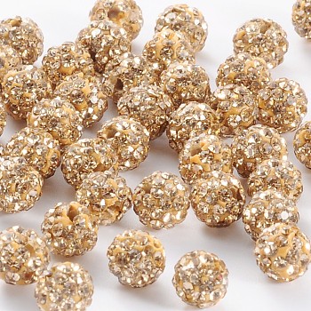 Polymer Clay Rhinestone Beads, Pave Disco Ball Beads, Grade A, Lt.Col.Topaz, PP9(1.5.~1.6mm), 6mm, Hole: 1.2mm