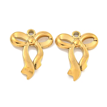 Ion Plating(IP) 304 Stainless Steel Pendants, Bowknot Charm, Real 18K Gold Plated, 19x15x3mm, Hole: 1.6mm